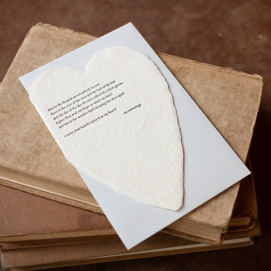 Cummings Quote Heart Handmade Paper Letterpress Seed Card