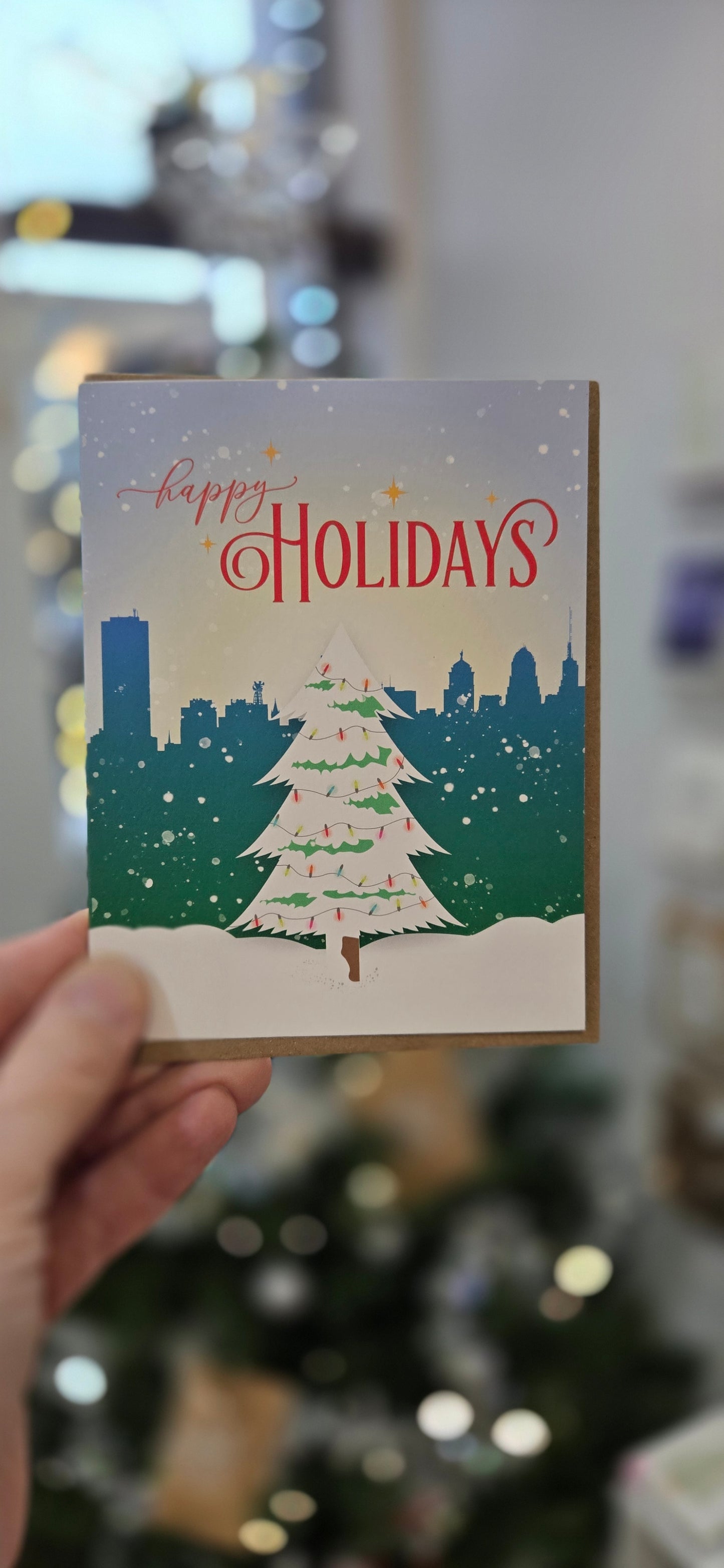 Happy Holidays Snowy Buffalo Skyline