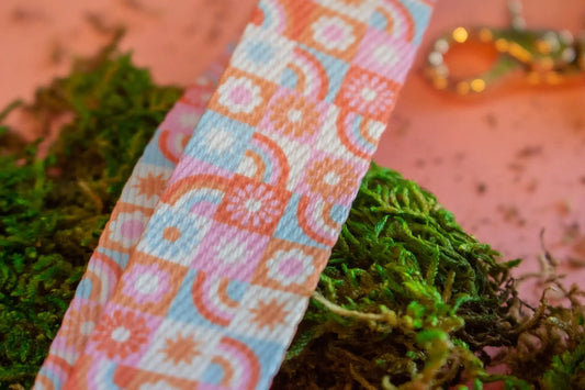 Groovy Floral Checkered Lanyard