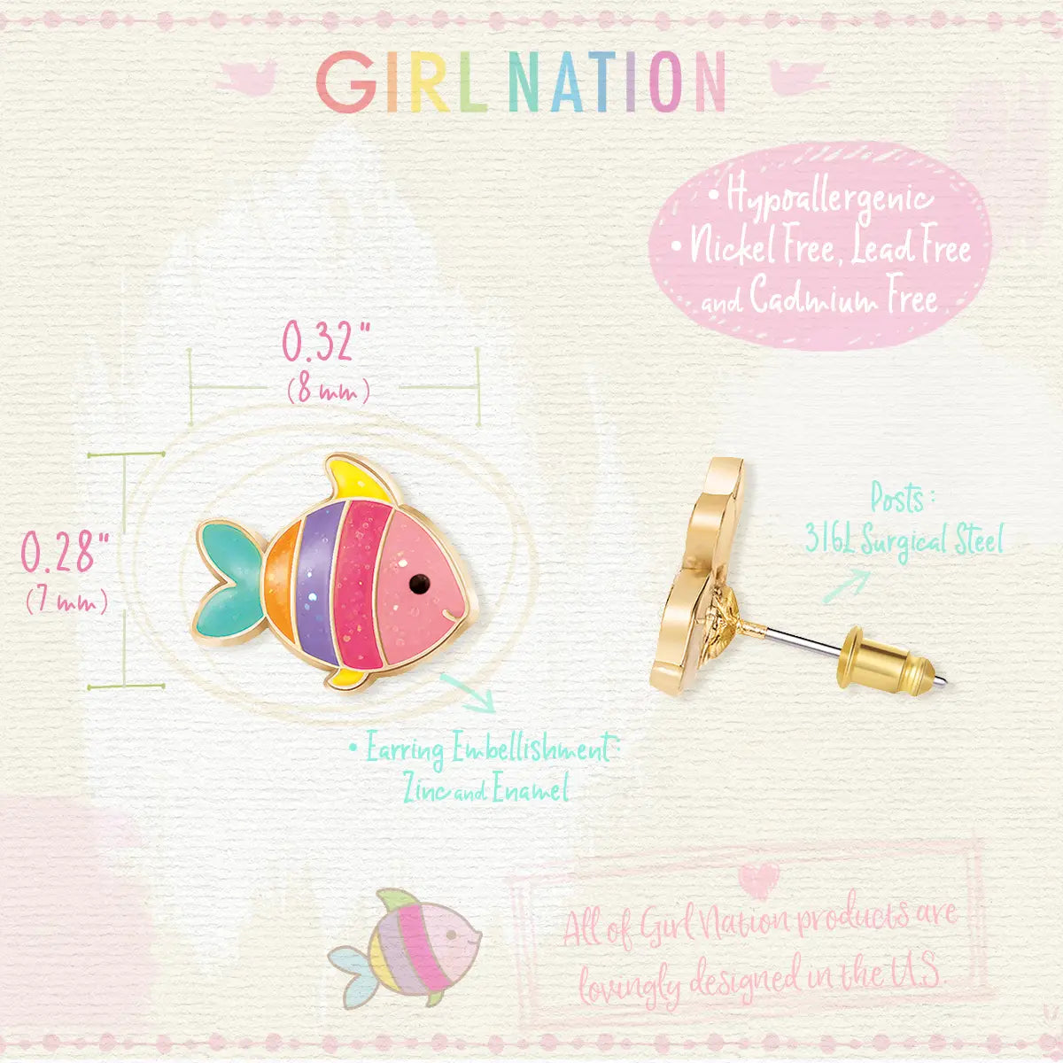 Glitter Rainbow Fish Studs
