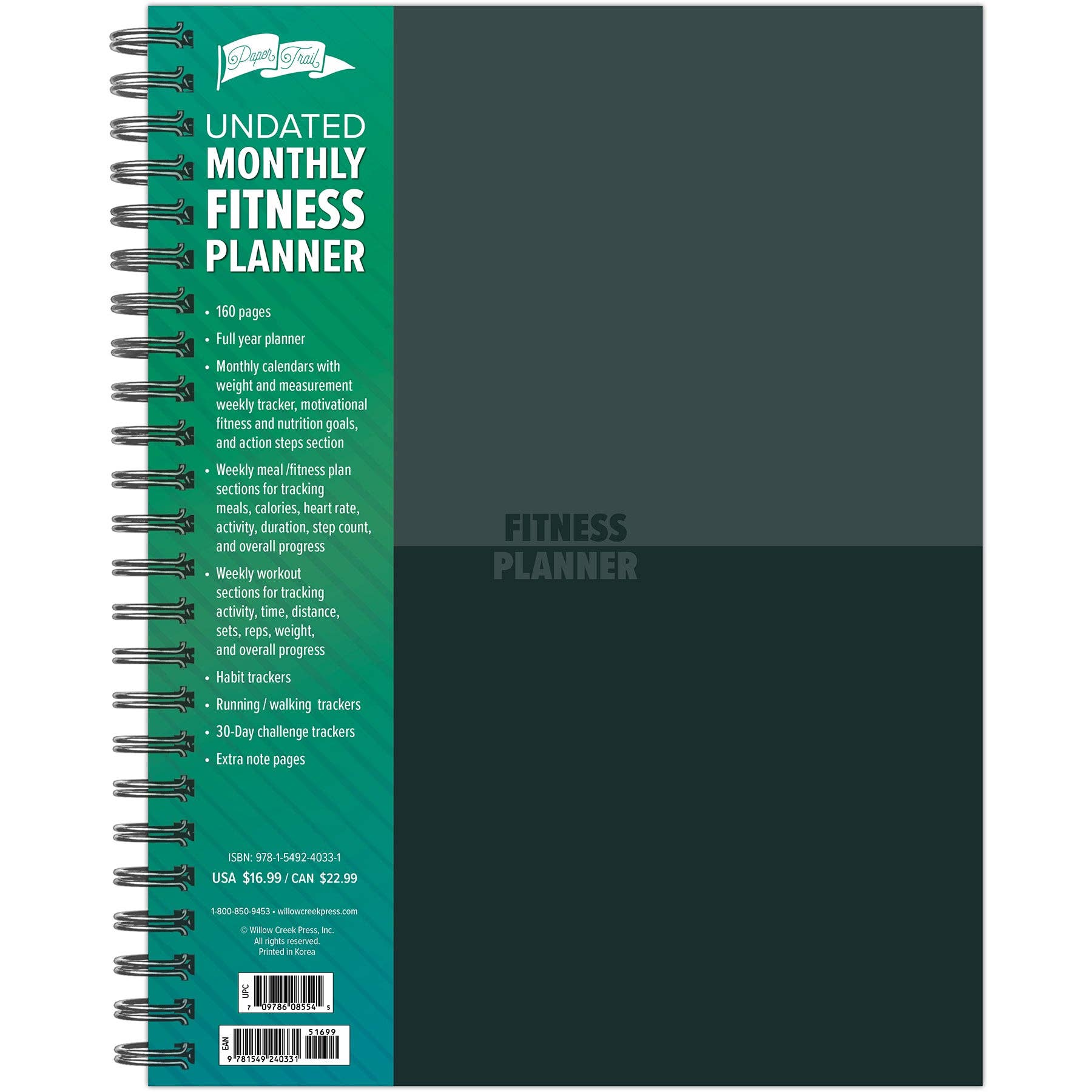  Undated Fitness Log Book & Workout Planner - Designed