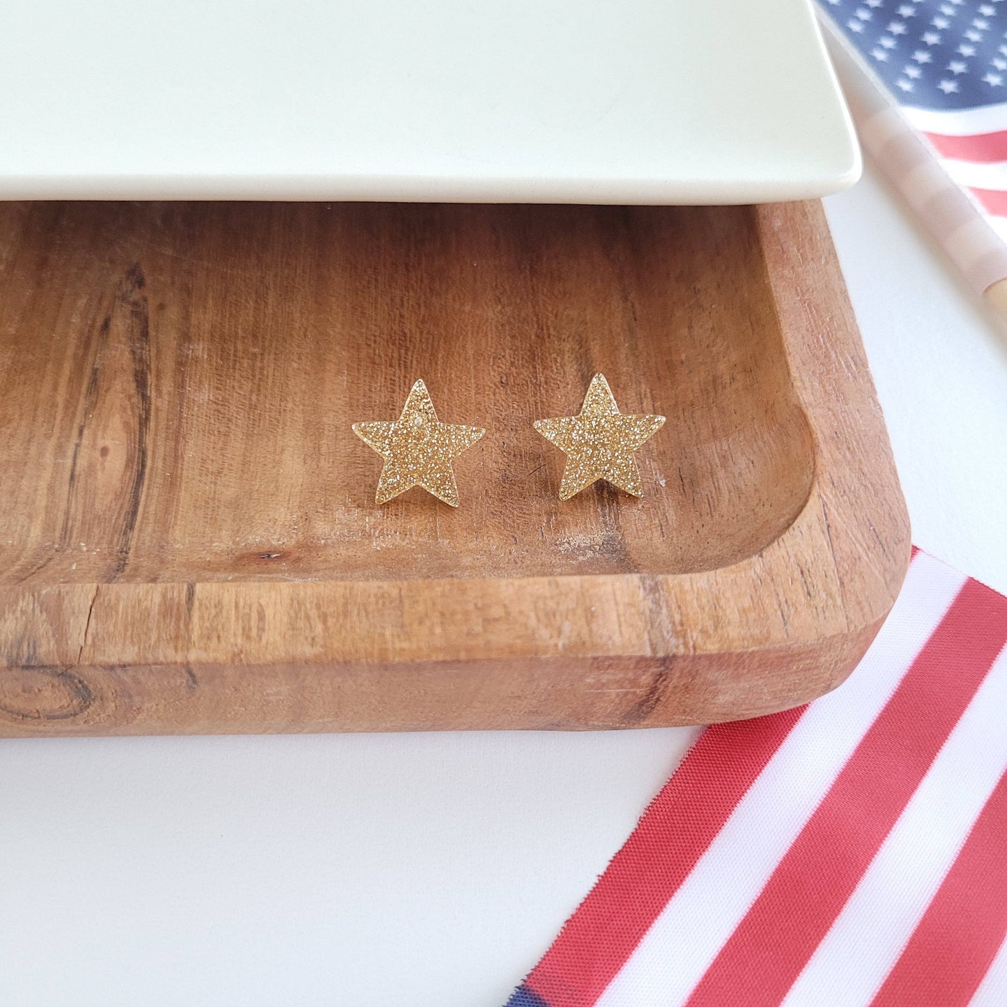 Gold Sparkle Star Studs