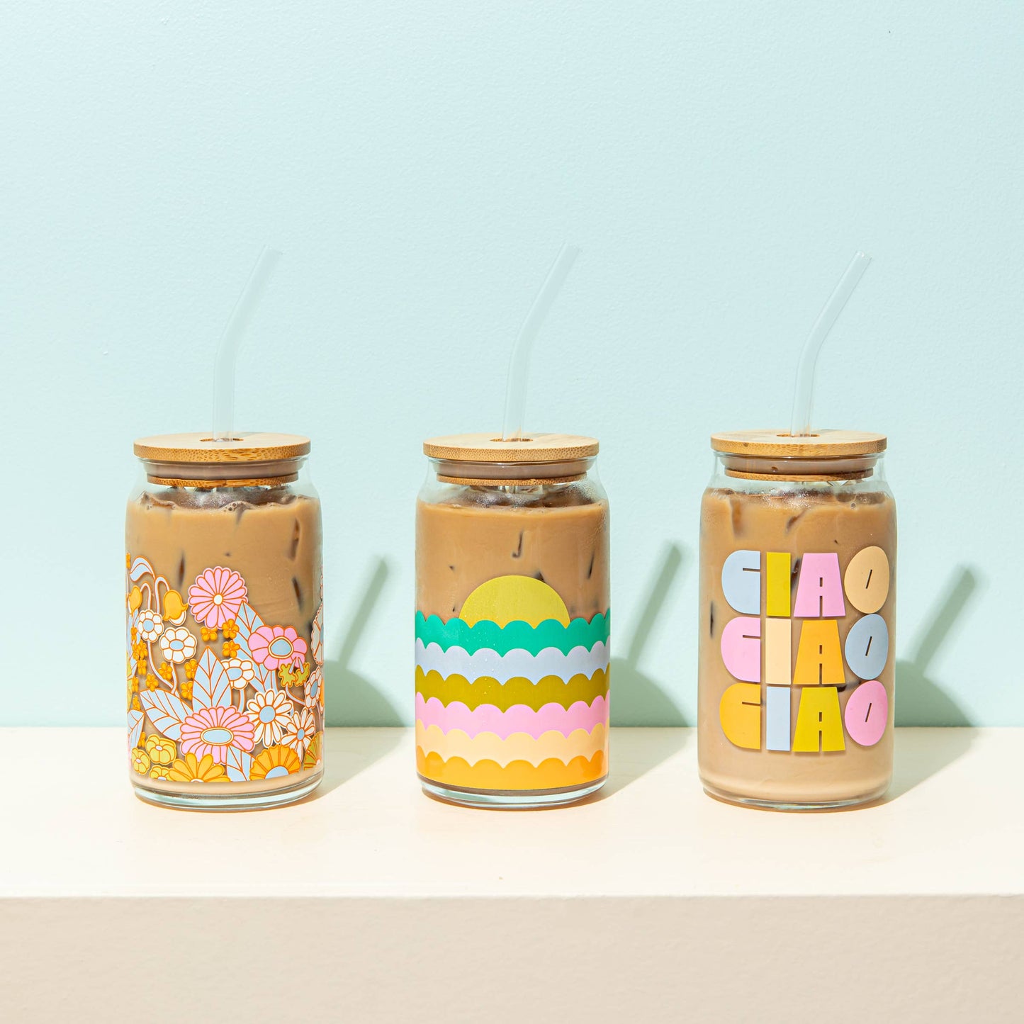 Gatherin' Flowers Can Glass w/ Lid + Straw