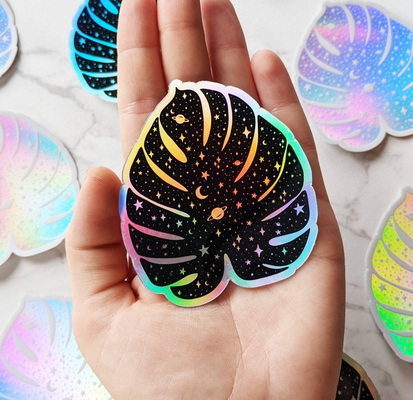 Monstera Leaf Celestial Holographic Sticker