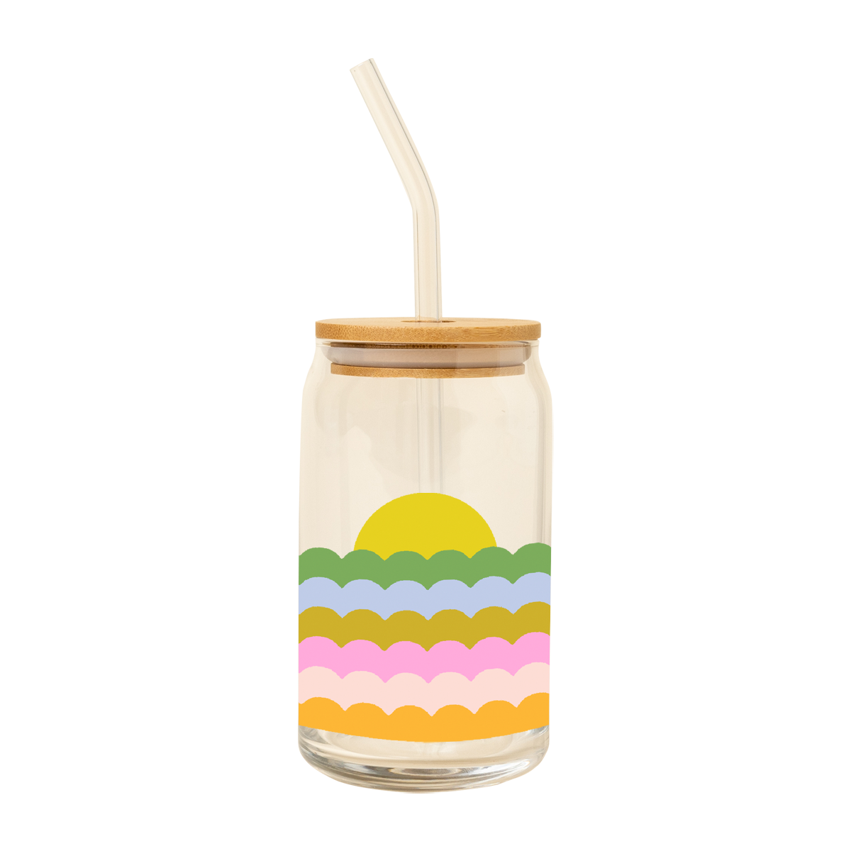 Sunset Scallop Can Glass w/ Lid + Straw