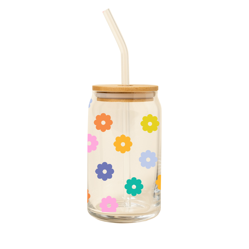 Daisy - Can Glass w/Lid + Straw