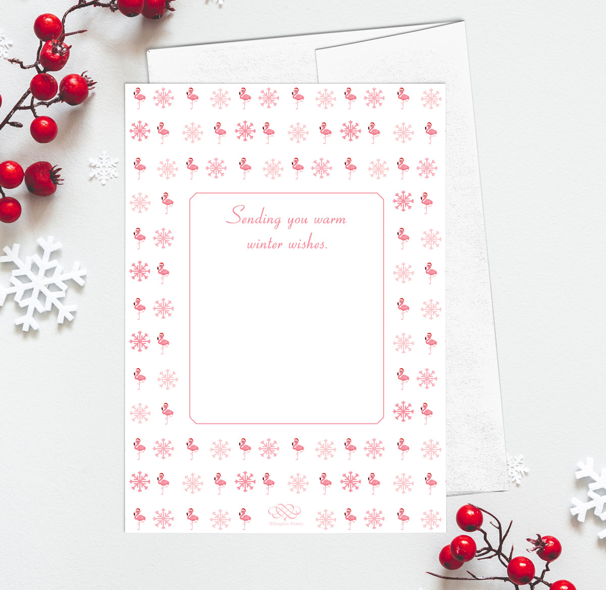 Dreaming of a Pink Flamingo Christmas Holiday 12 pack Flat note cards A7