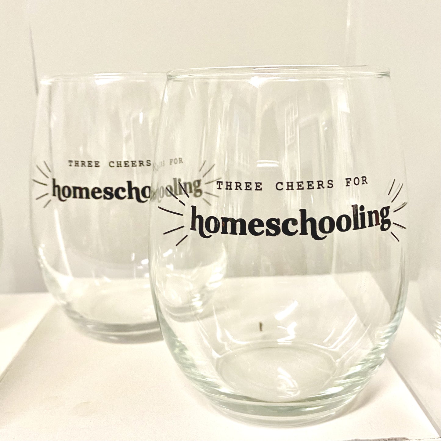 Three Cheers for Homeschooling stemless glass