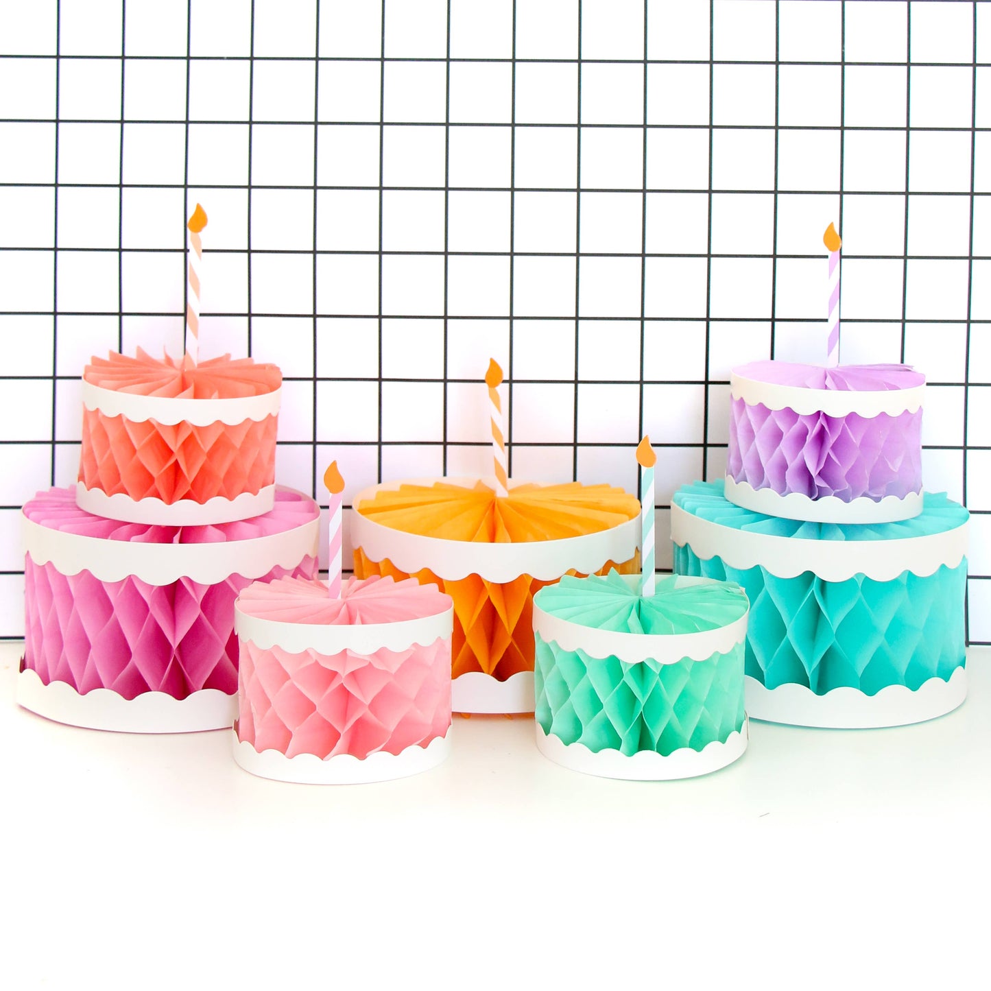 Honeycomb rainbow cakes