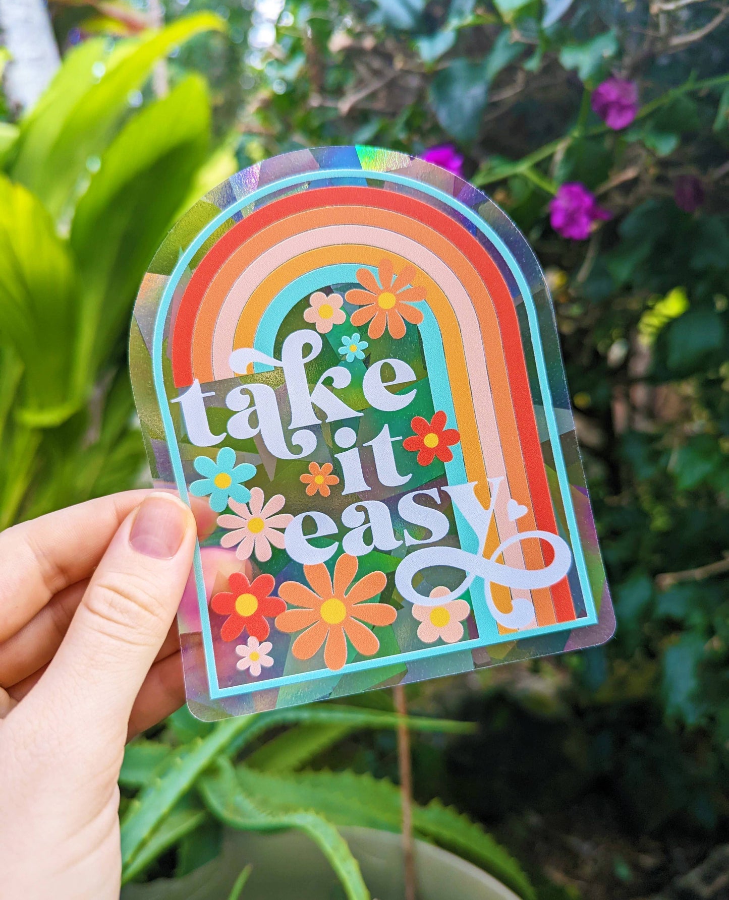Take it Easy - Retro Rainbows & Groovy Daisies - Suncatcher