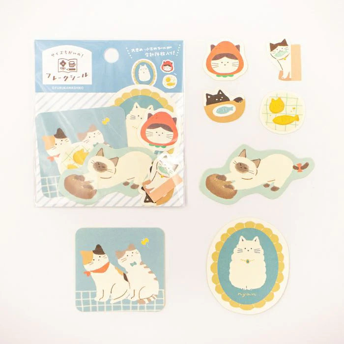 Watashi Biyori Flake Stickers- Cats