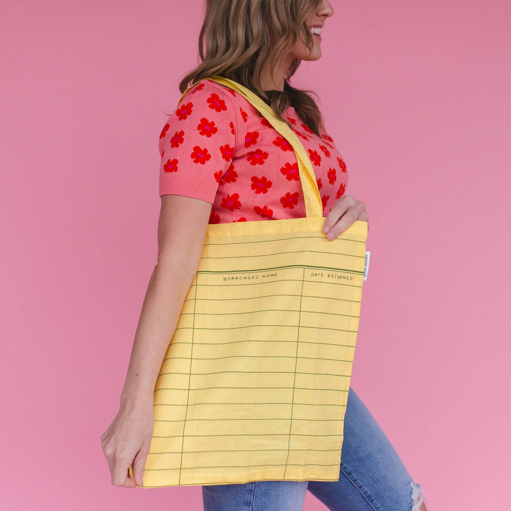 Library Card Lightweight Foldable Tote Bag- Yellow