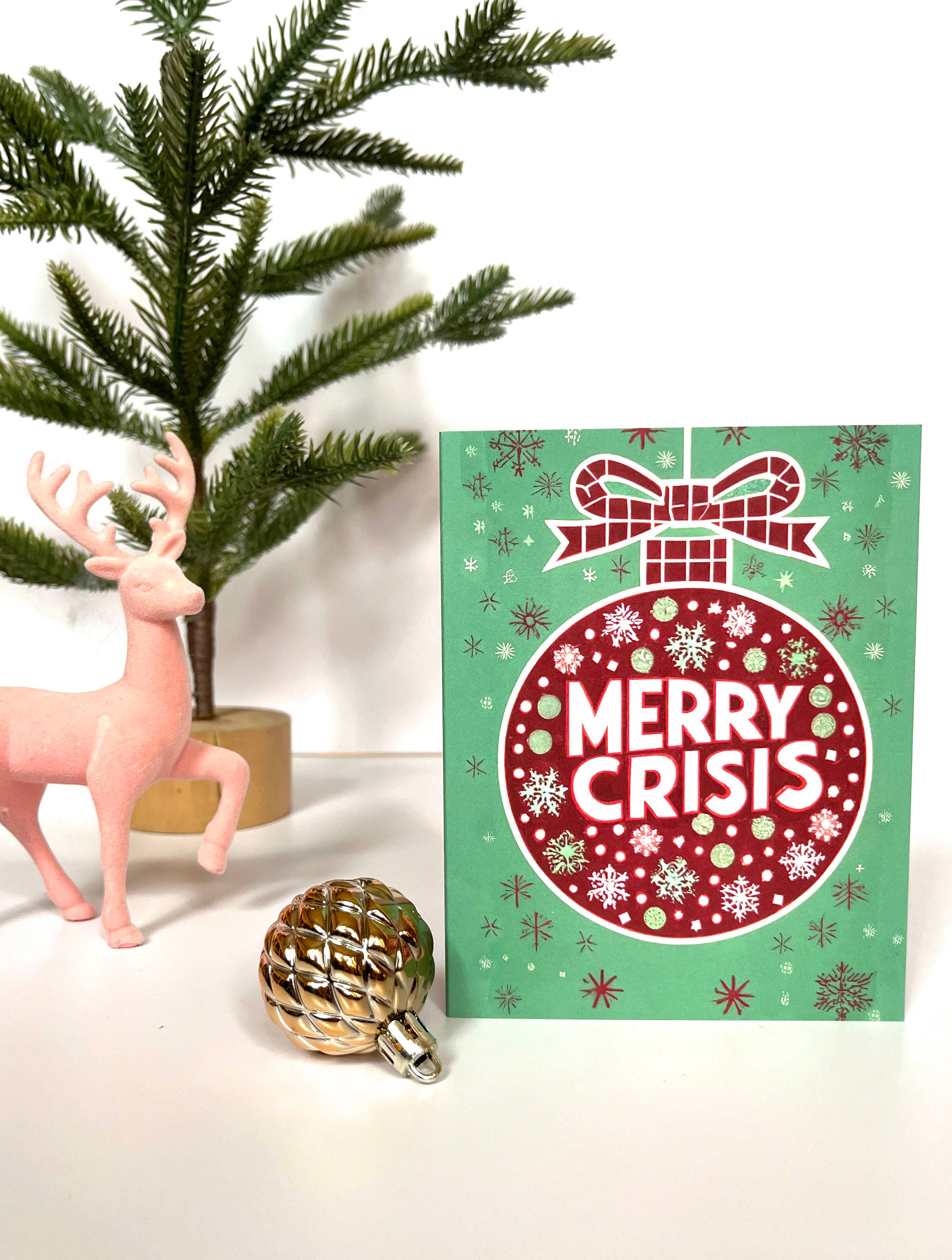 Merry Crisis - Funny Retro Vintage Red Christmas Card