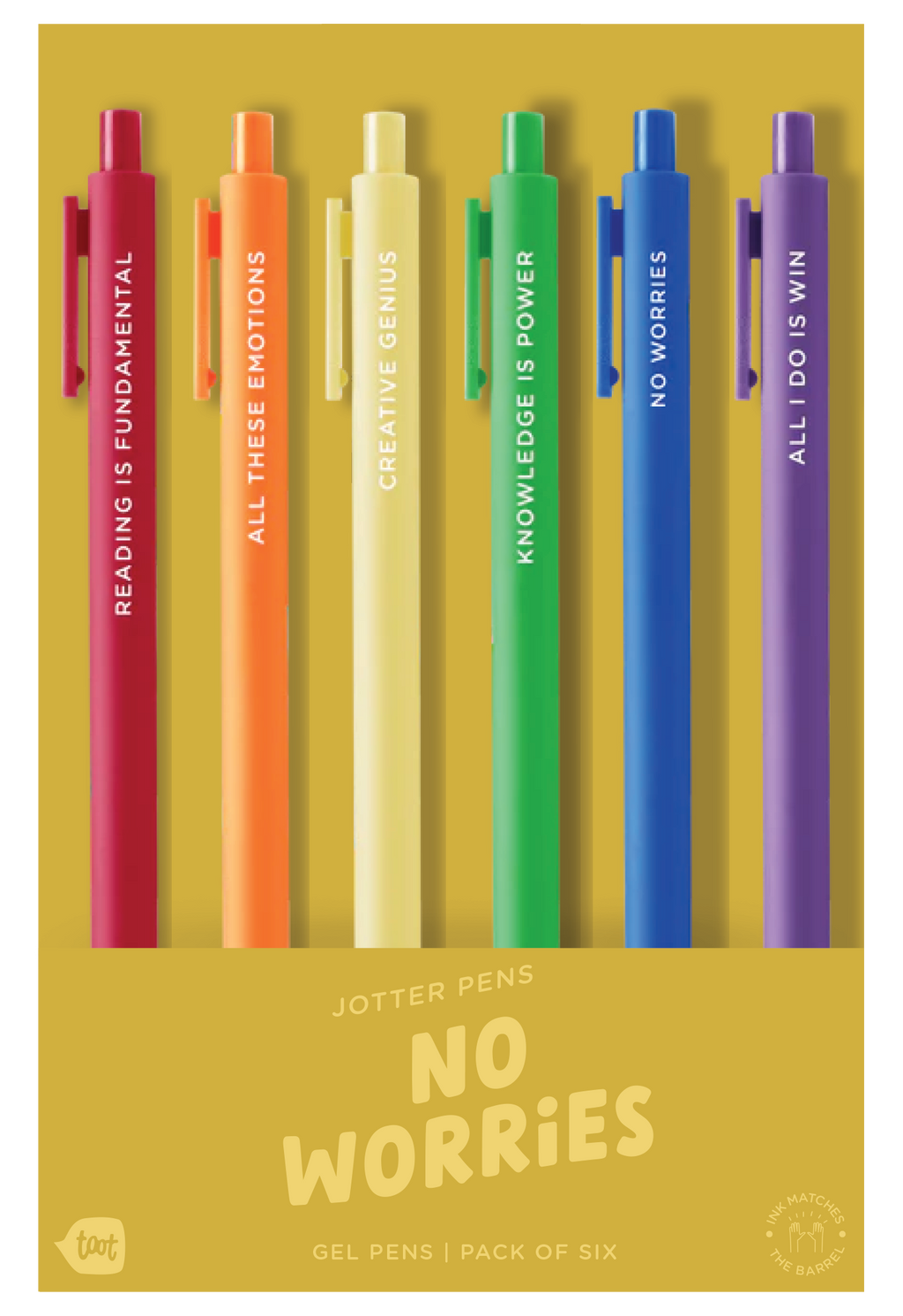 No Worries Jotter Pens - Set of 6