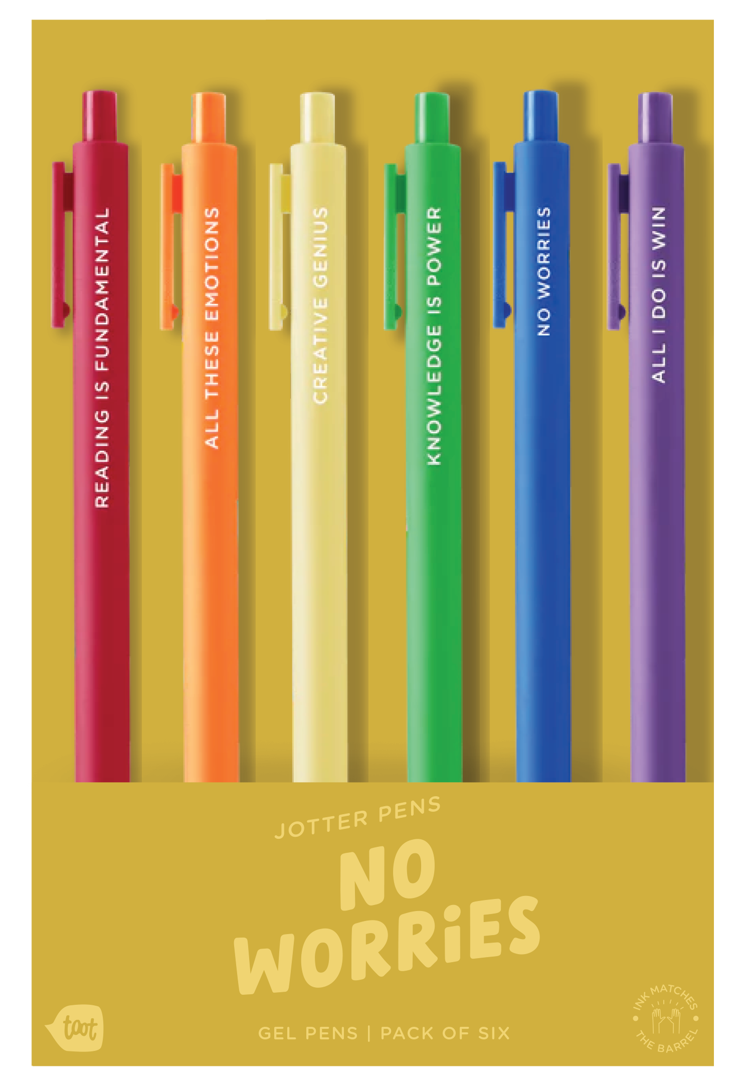 No Worries Jotter Pens - Set of 6