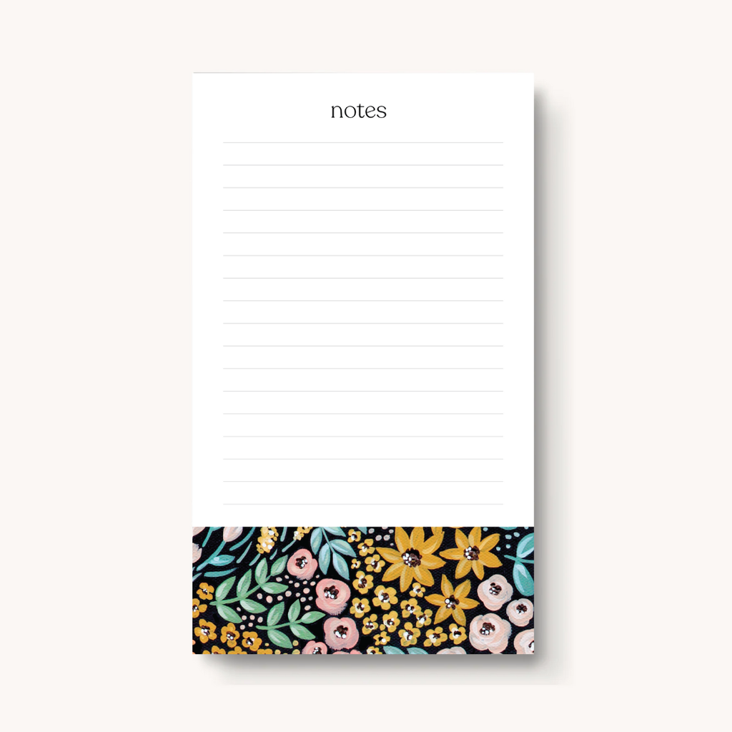 Black Floral Lined Notepad