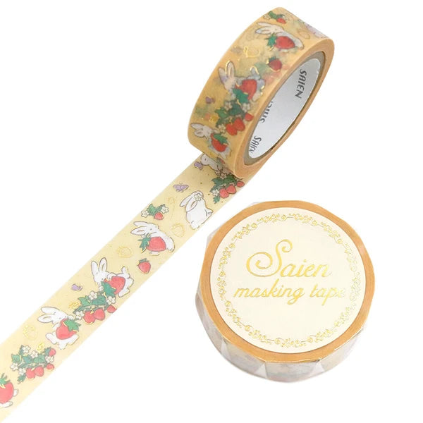 Strawberry and Rabbit with Gold Foil Washi Tape