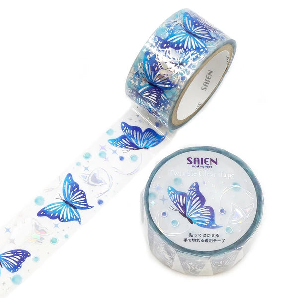 Blue Butterfly with Silver Foil Washi Tape