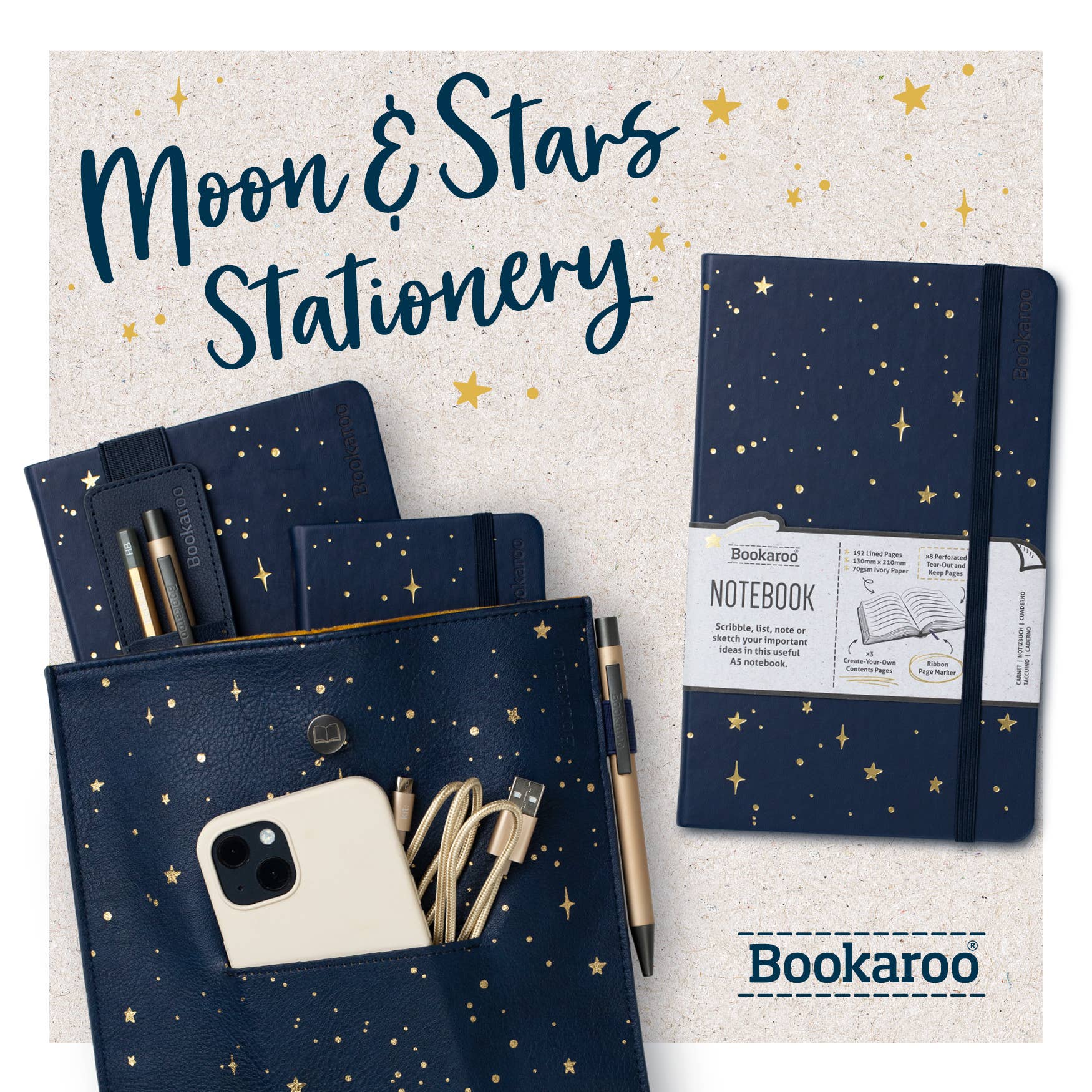 Bookaroo Moon & Stars Stationery: Navy Pen