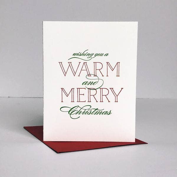 Warm & Merry - Classic Letterpress Christmas Holiday Card