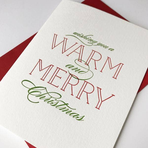 Warm & Merry - Classic Letterpress Christmas Holiday Card