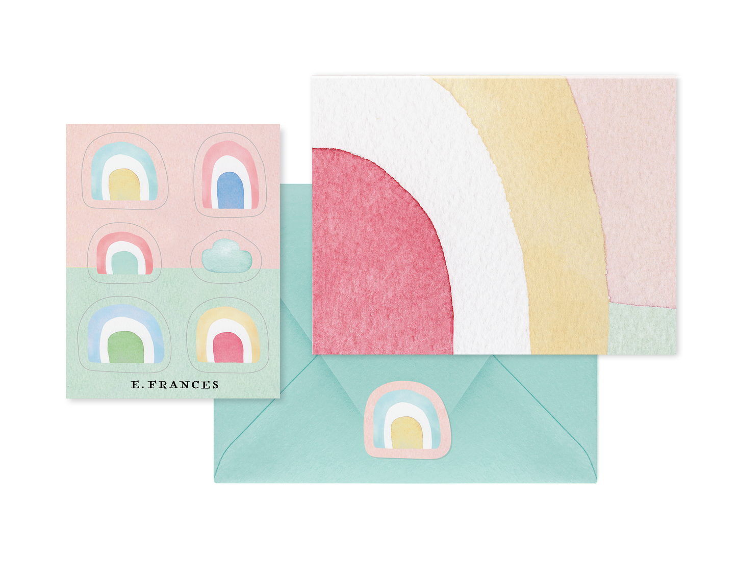 Dreamy Rainbow Notecard & Sticker Stationery Set (6 cards)