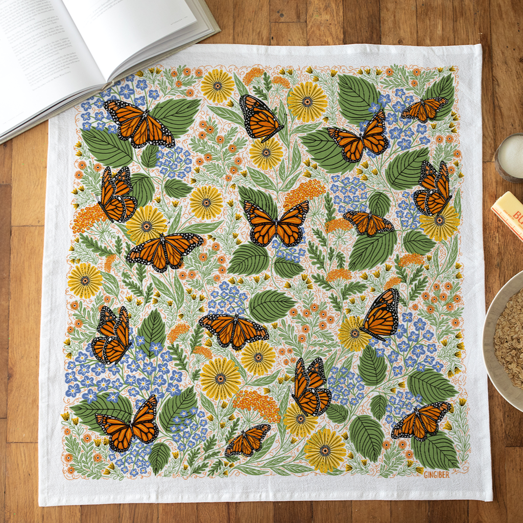Monarch Garden Tea Towel – Butterflies, Floral