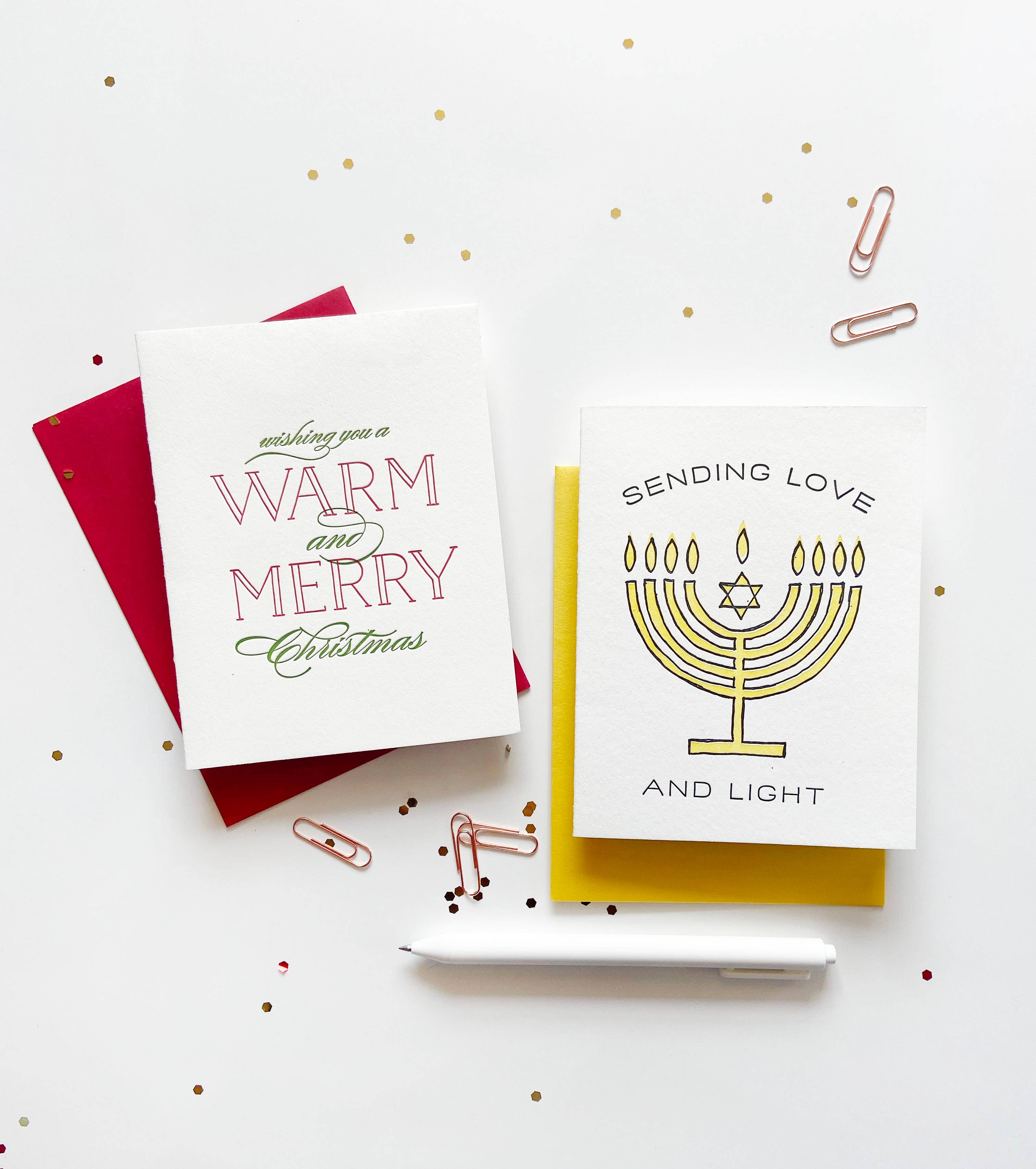 Warm & Merry - Classic Letterpress Christmas Holiday Card