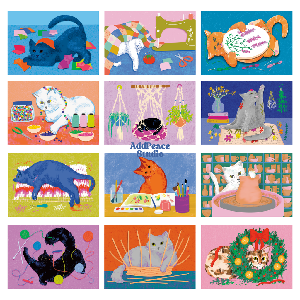 Cats and Crafts Postcards - Set of 12