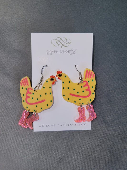Chick in boots Dangle Earrings- Yellow