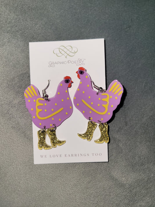 Chick in boots Dangle Earrings- Lilac
