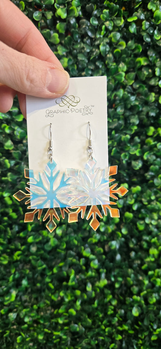 Large Iridescent Snowflake Earrings