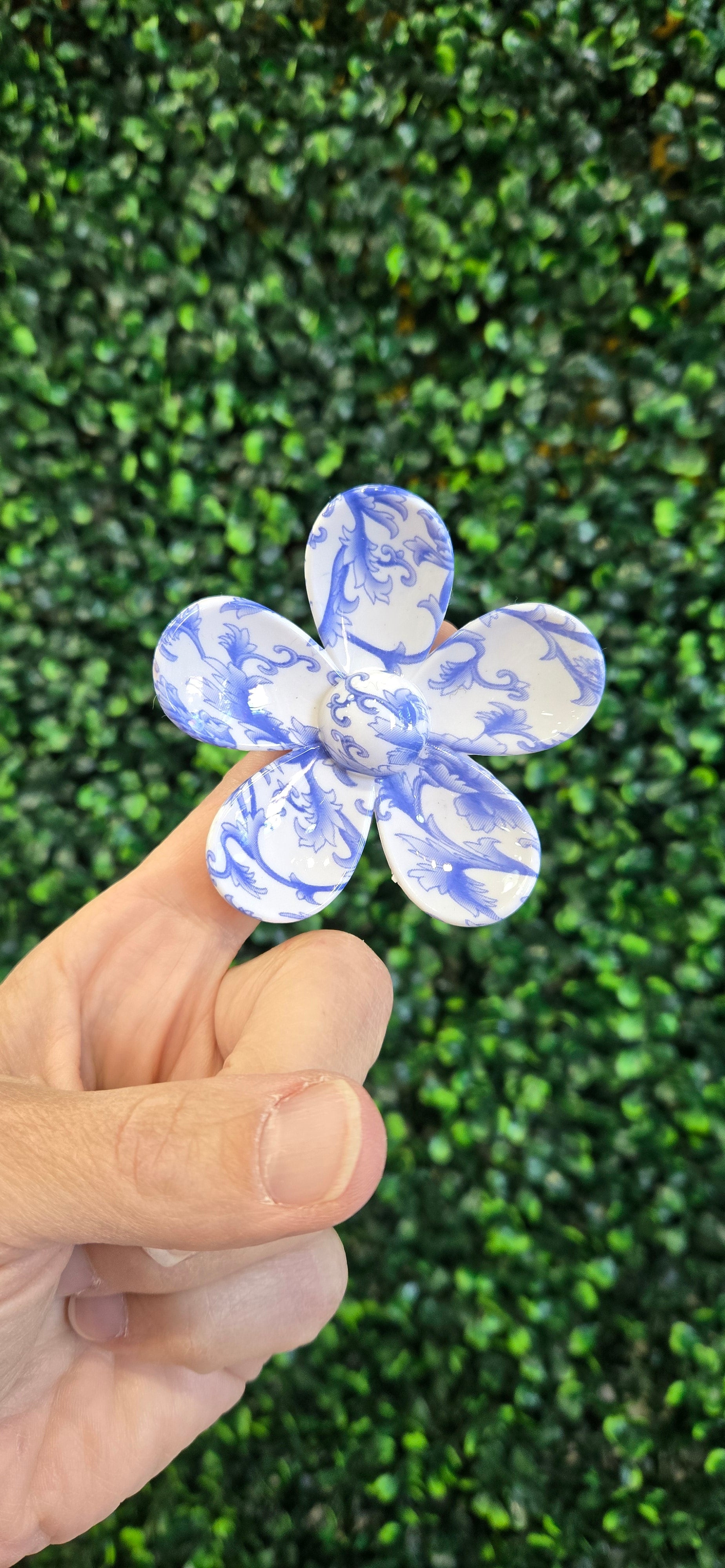 Blue & White Floral Hair Claw- Flower