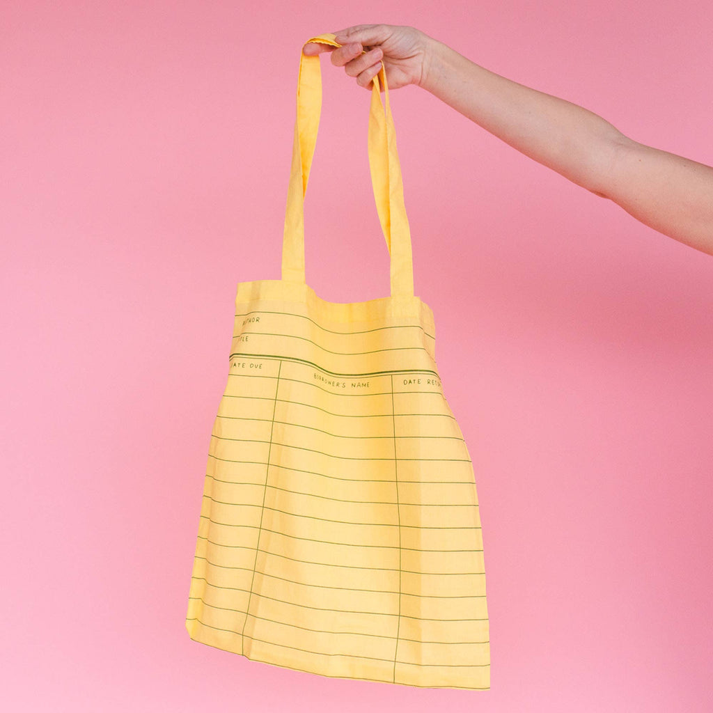 Library Card Lightweight Foldable Tote Bag- Yellow