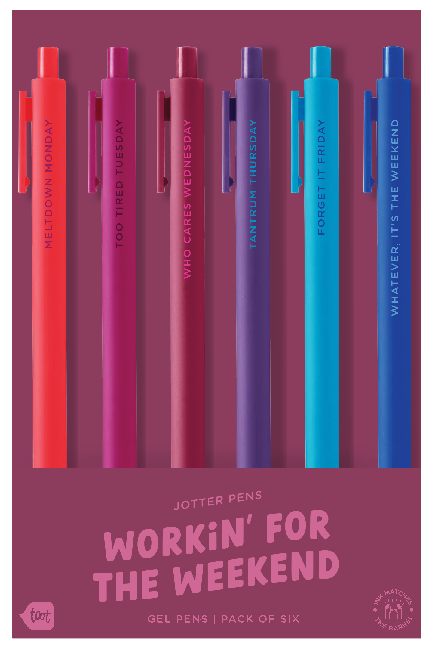 No Worries Jotter Pens - Set of 6