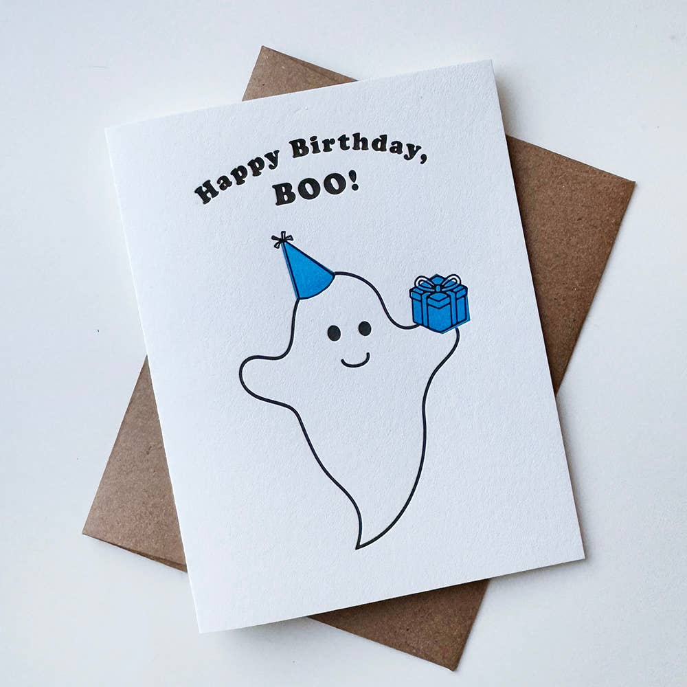Birthday Boo - Party Ghost Letterpress Birthday Card