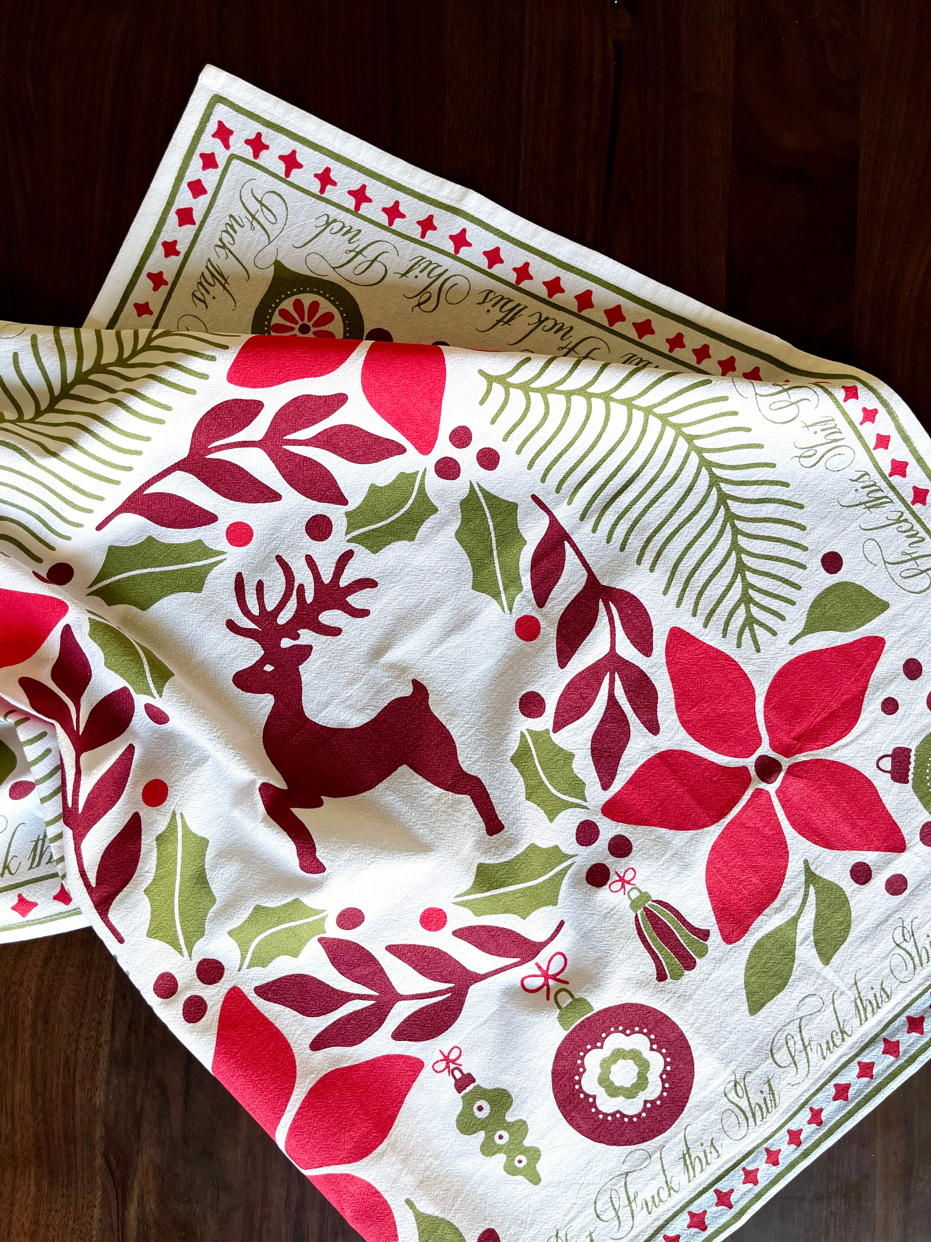 Fuck This Shit - RED/GREEN Funny Christmas Kitchen Towel