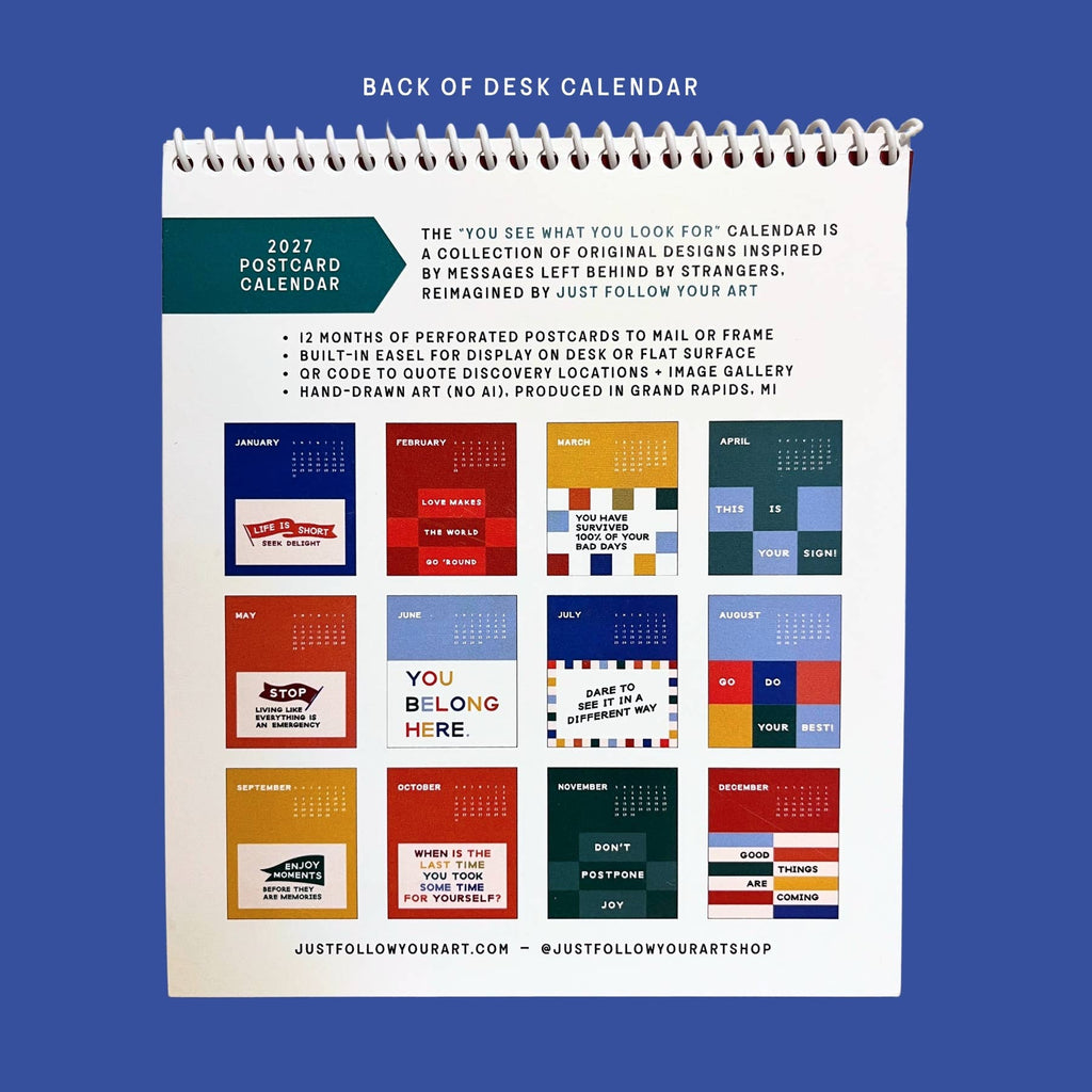 2027 Postcard Calendar - Monthly Desk Calendar With Easel
