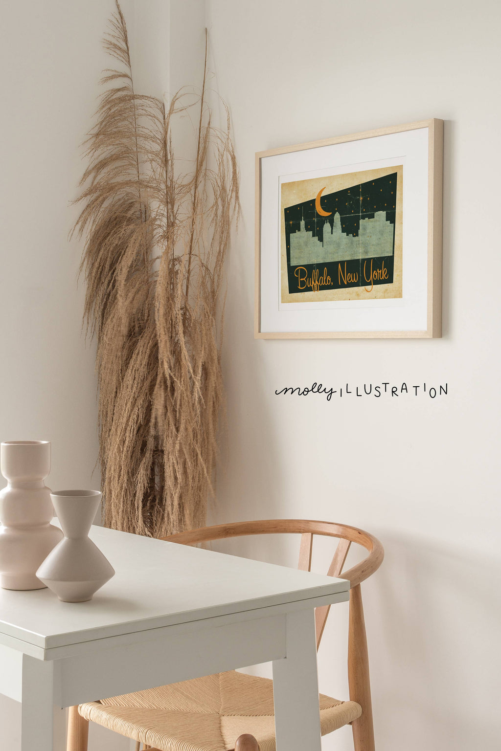 Buffalo New York Skyline Mid-Century Wall Art Print: 8x10