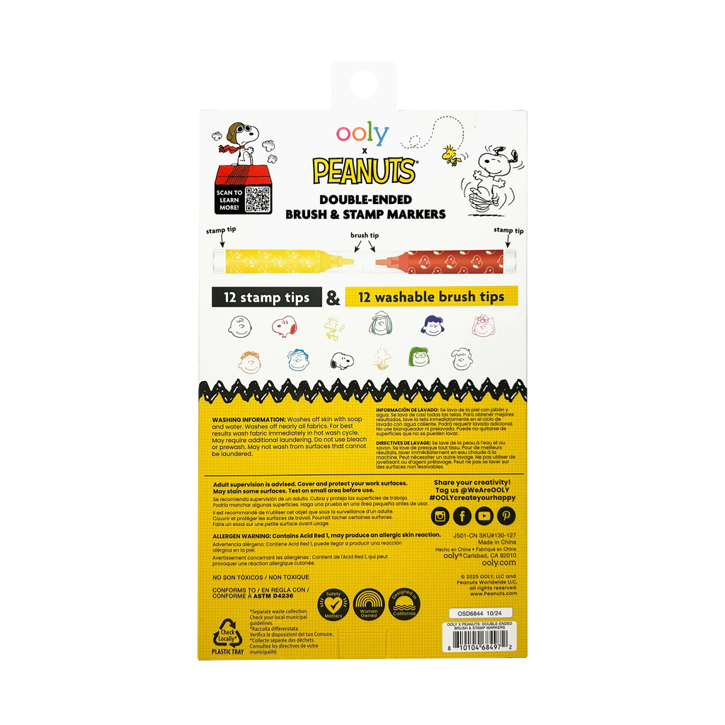 OOLY x Peanuts: Double-Ended Brush & Stamp Markers -Set of 6