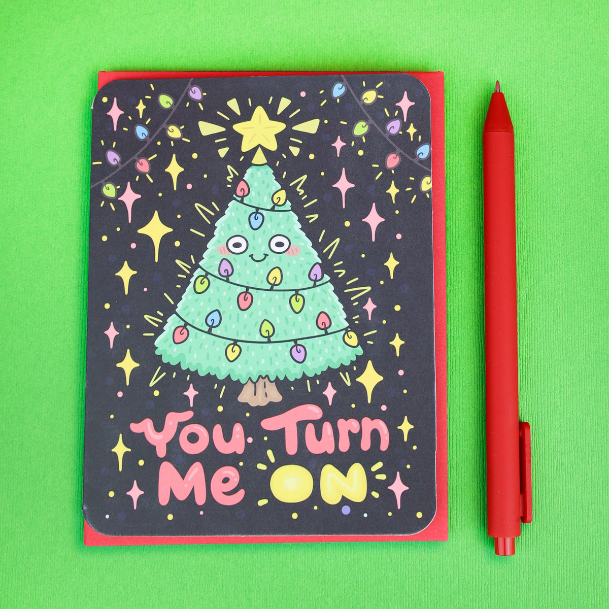 You Turn Me On Christmas Tree Card