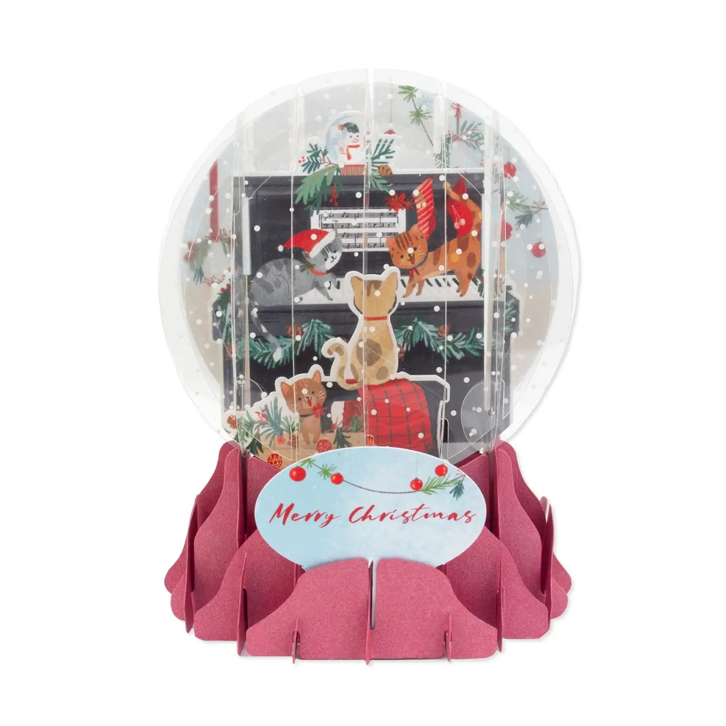 Piano Cats Pop-Up Snow Globe Christmas Card