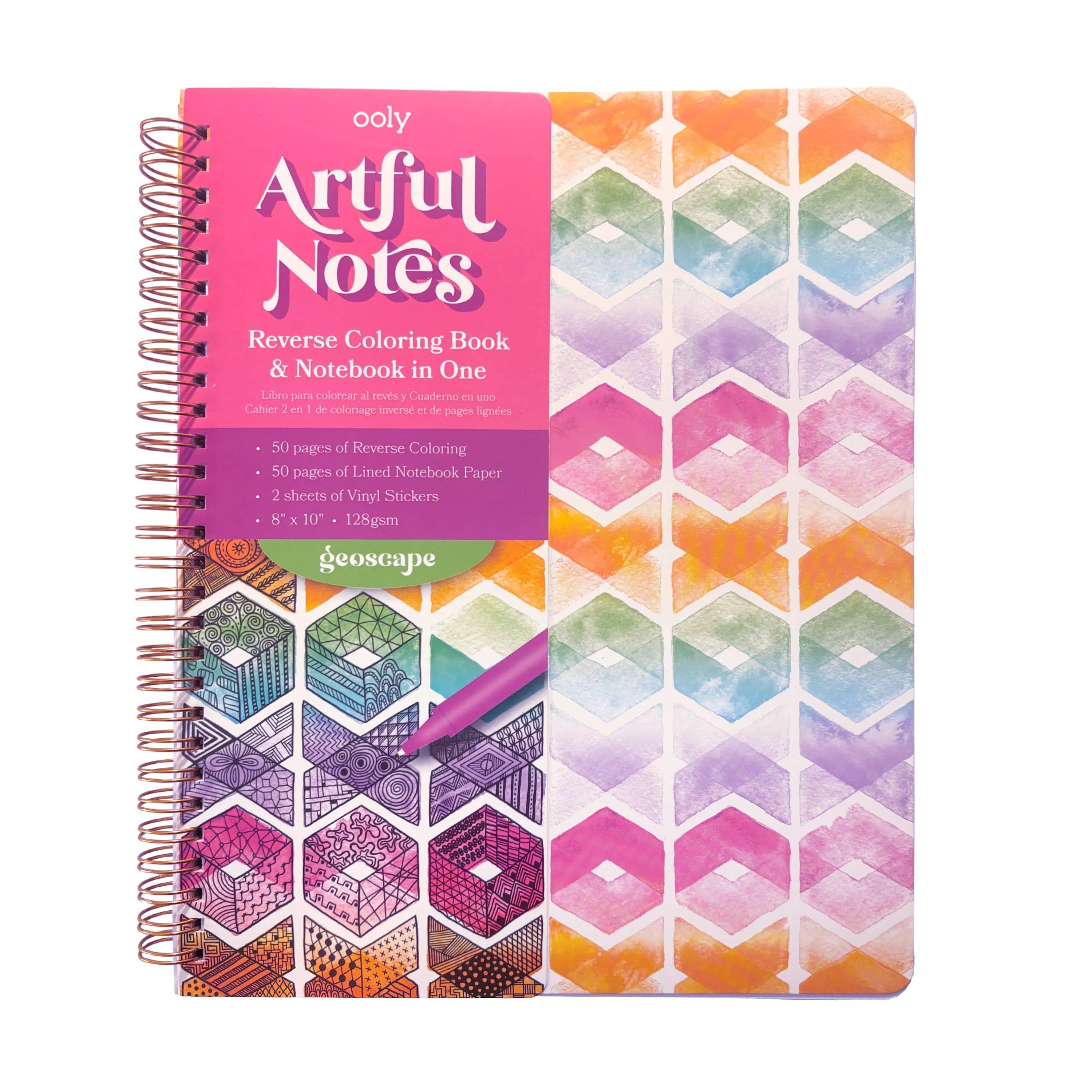 Artful Notes Reverse Coloring Book and Notebook - Geoscape