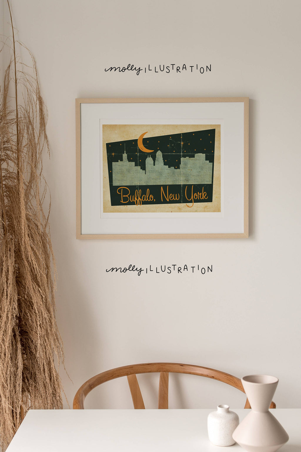 Buffalo New York Skyline Mid-Century Wall Art Print: 8x10