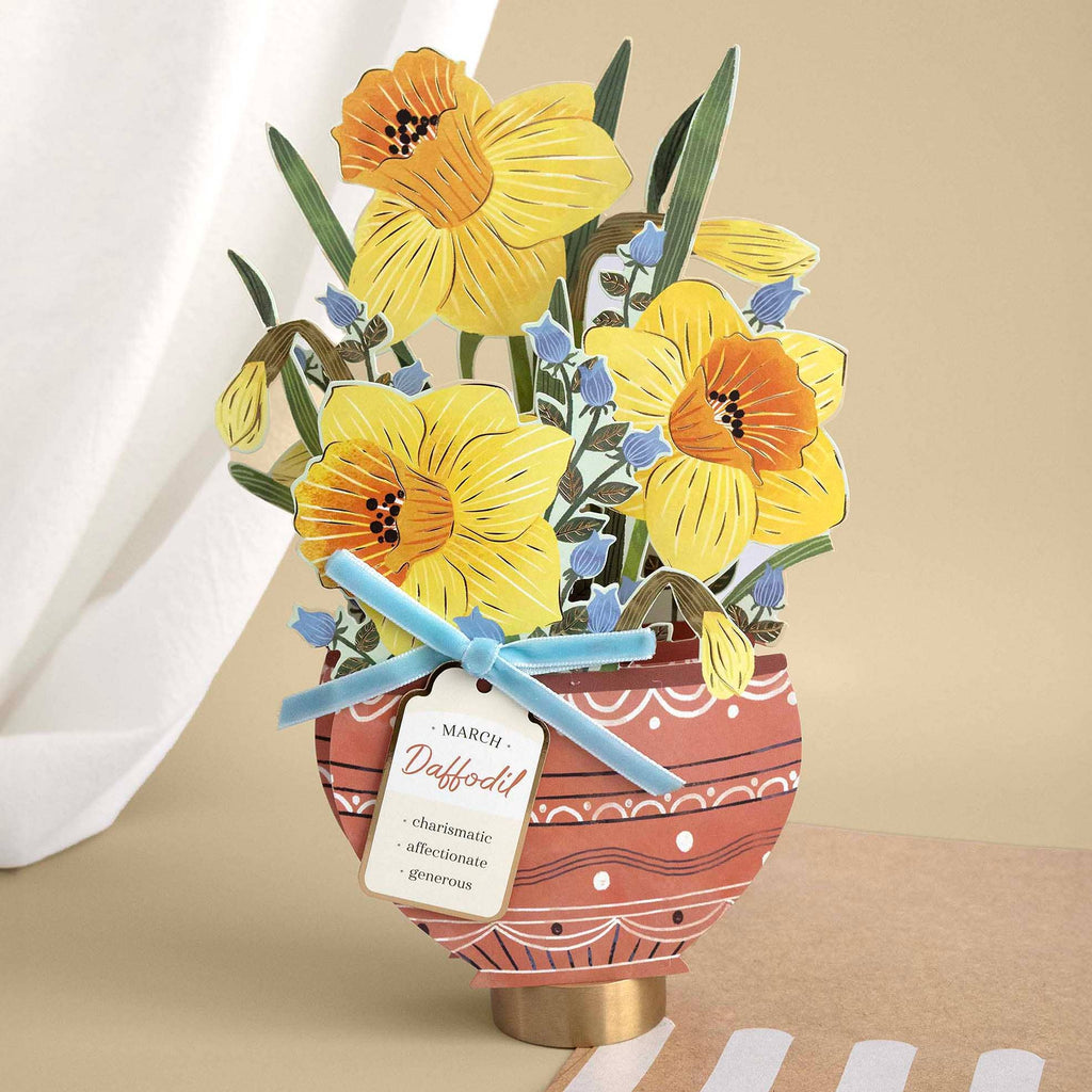 Daffodil Pop-Up Flower Card with Ribbon Embellishment- March