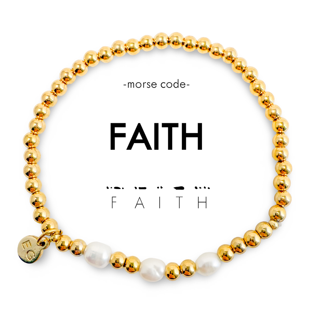 Morse Code Bracelet - Faith - Pearl & Gold Plated