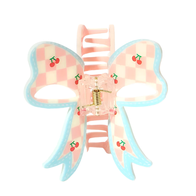 Cherry Checkered Bow Hair Claw