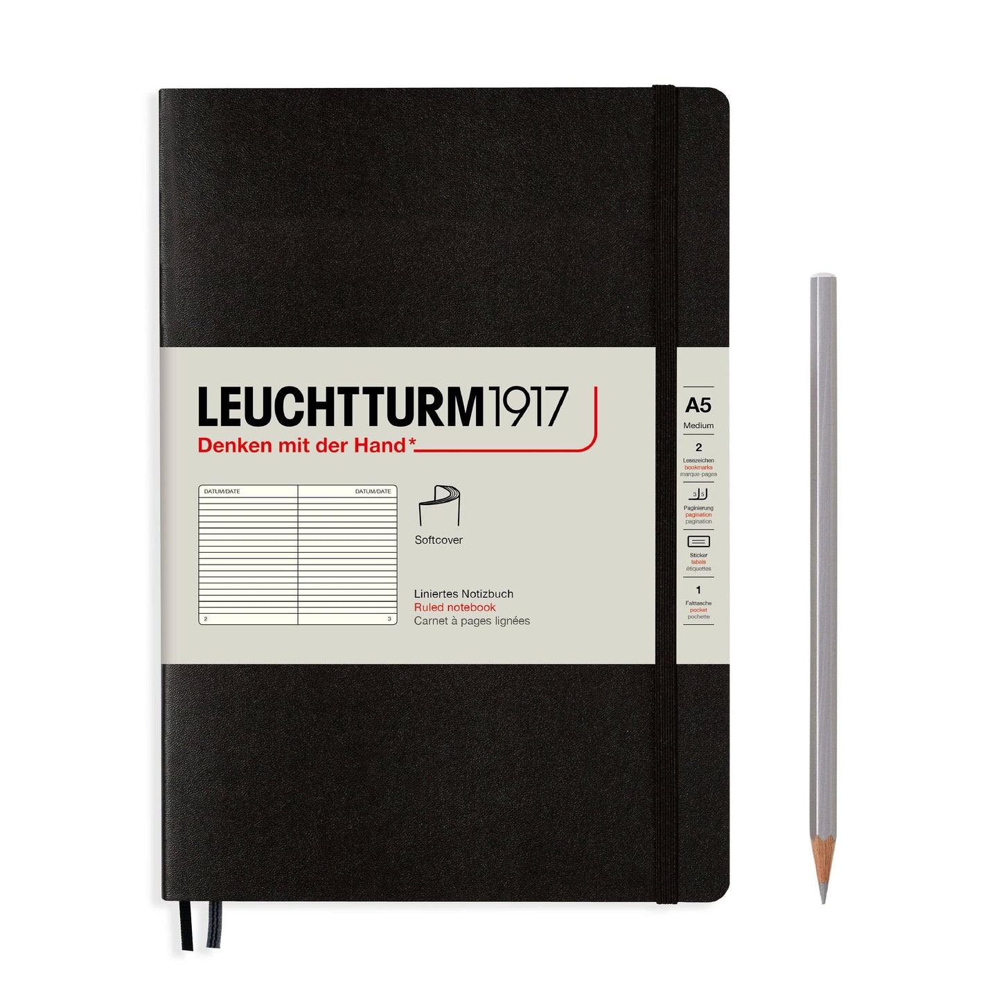 Leuchtturm1917 Medium Notebook- Softcover Black- Ruled