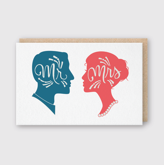 Mr. Mrs. Silhouette Greeting Card: 3 3/8" X 5 3/8"