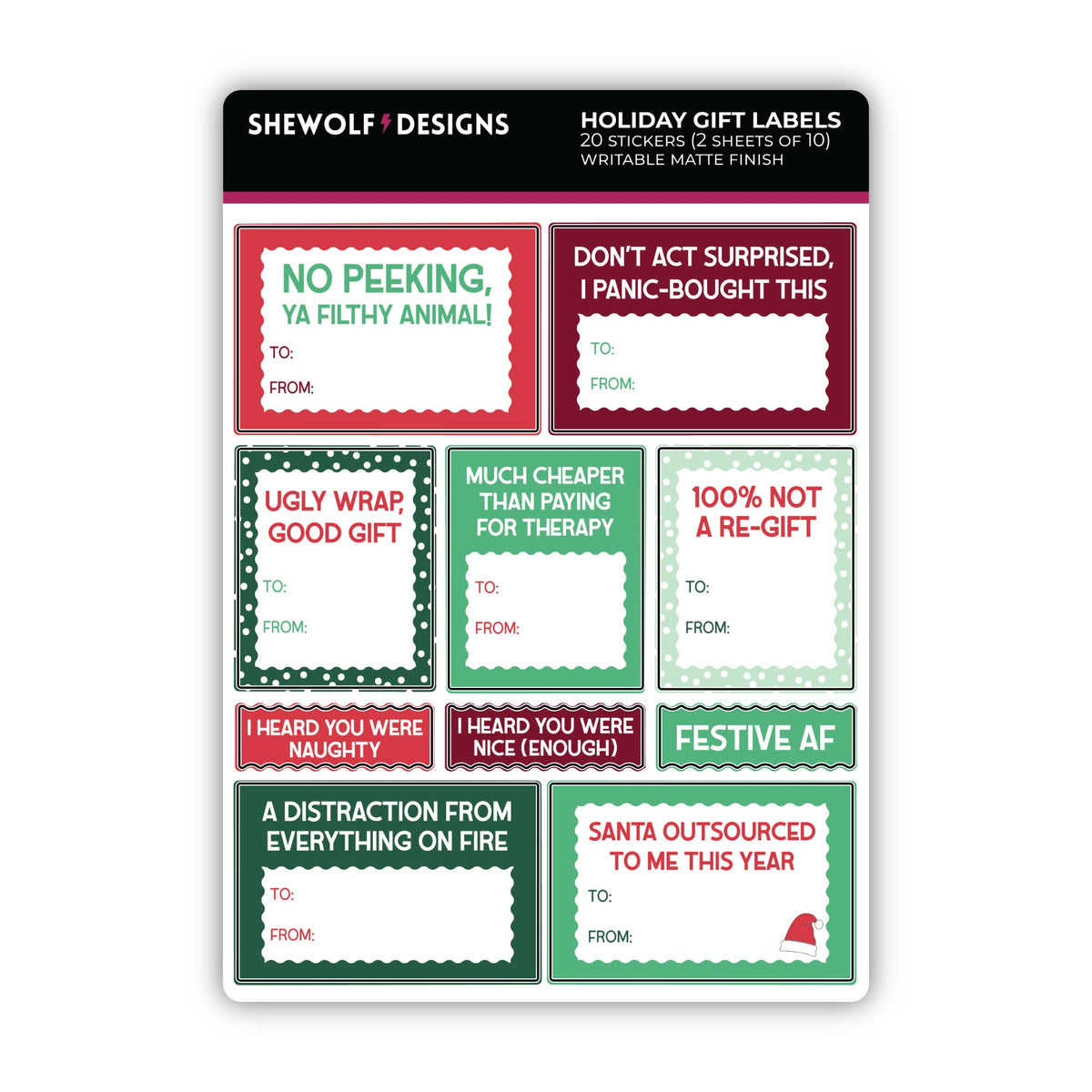 Holiday Gift Tag Sticker Sheet Labels (Set of 2)
